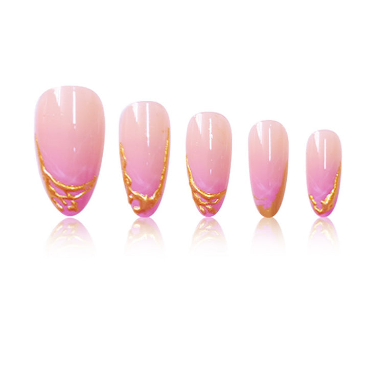 Elegante Stiletto Press-On Nagelverlängerungen mit Goldspitzen-Detail Karnz