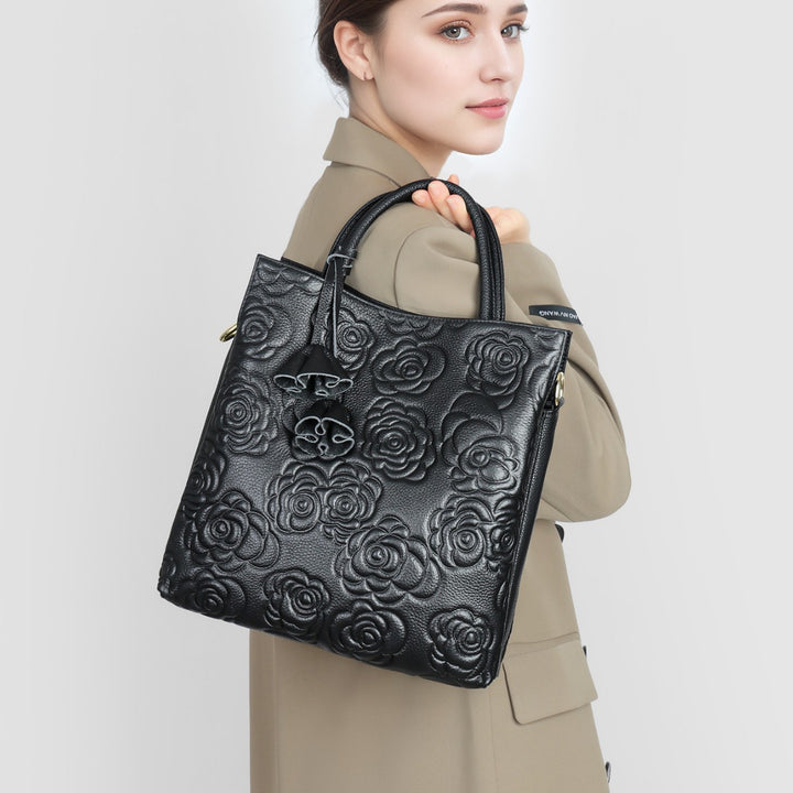 Prägung Floral Vegan Leder Top-Handle Tote mit abnehmbaren Crossbody-Träger
