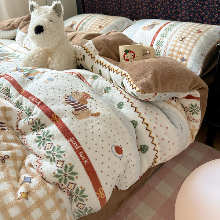 Kinderplüsch Wendebettwäsche Teddy Patchwork Komforter Bettset