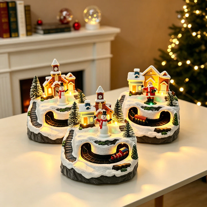 Bewegliches Weihnachtsdorf mit Lichtern und Schneemann Karnz