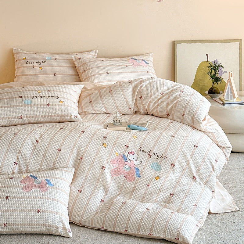 Gesteppt Baumwollsatin Tumble Kitten Druck Komforter und Kissenbezug Set