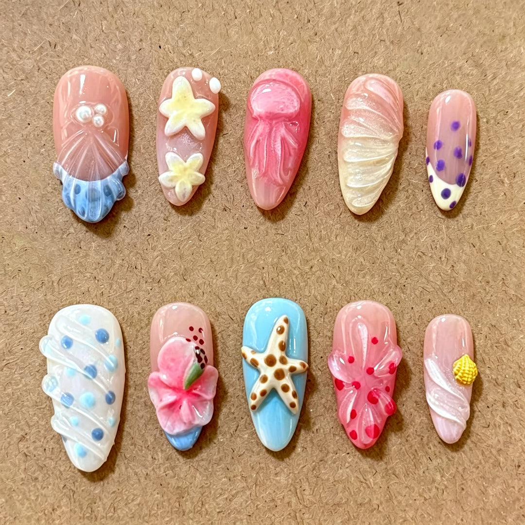 Ozean-inspiriertes dekoratives Press-on-Nagelset