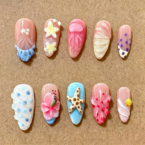 Ozean-inspiriertes dekoratives Press-on-Nagelset