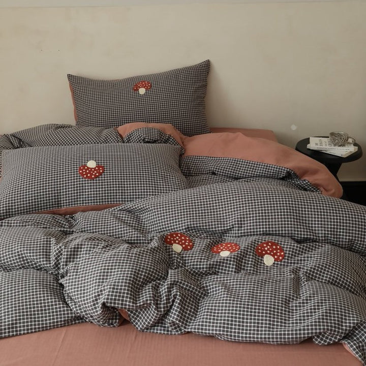 Luxuriöses Baumwoll-Satin Bettbezug Set mit umkehrbarem gestreiften Design und Kissenbezügen