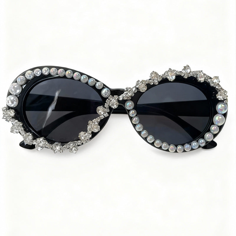 Elegante perlenverzierte Katzenaugen-Sonnenbrille Karnz