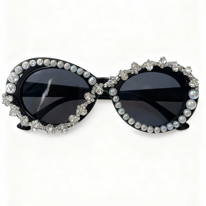 Elegante perlenverzierte Katzenaugen-Sonnenbrille Karnz
