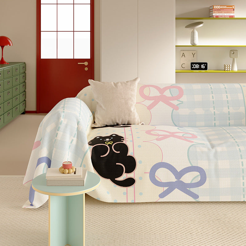 Reversible Stretch Sofa Slipcover with Pastel Cartoon Patchwork Texture
