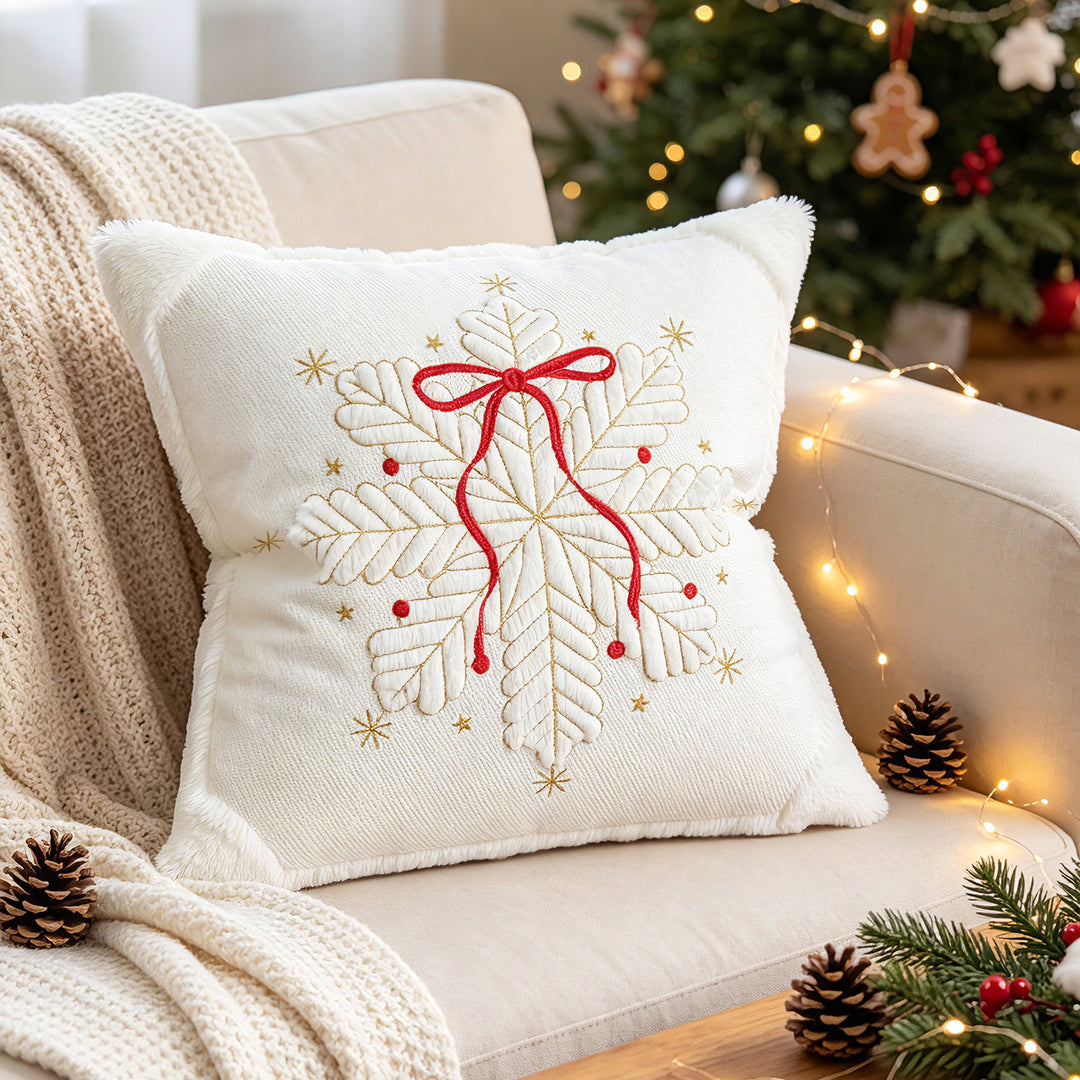 Festliches besticktes Kunstfell-Weihnachts-Wurfkissen