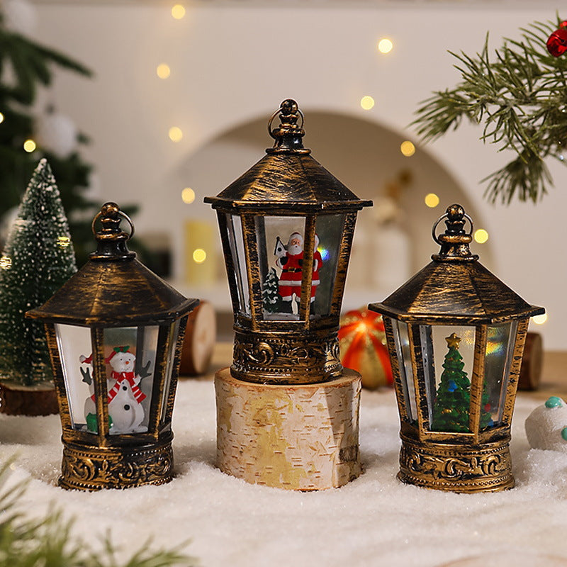 Nostalgische Weihnachtslaterne mit leuchtendem Weihnachtsmann-Motiv Karnz
