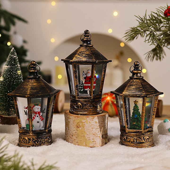 Nostalgische Weihnachtslaterne mit leuchtendem Weihnachtsmann-Motiv Karnz