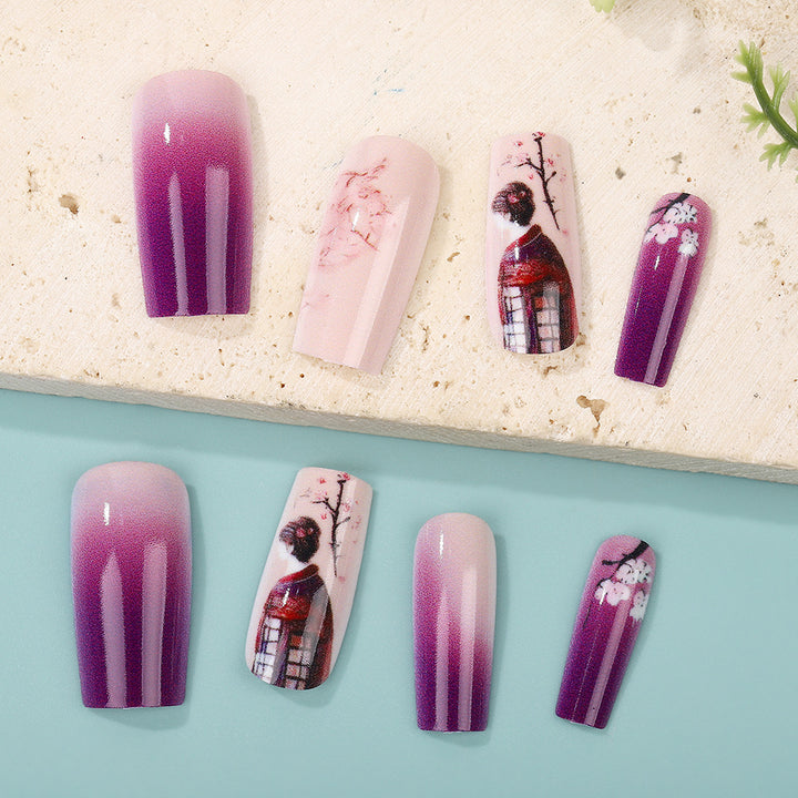 Elegantes Kunstnägel Set mit Ombre-Design und künstlerischen Akzenten Karnz