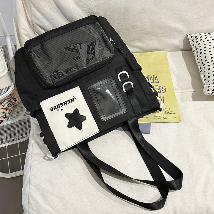 Strukturierter Casual-Rucksack mit transparentem Fach Karnz
