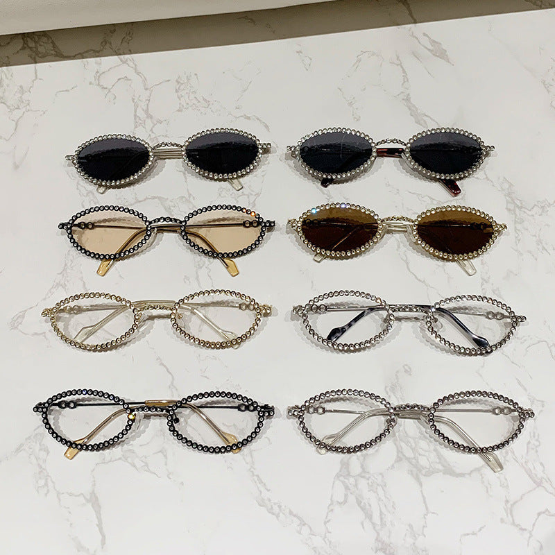 Damen Designer-Brillengestell mit extravagantem Perlenrahmen Karnz