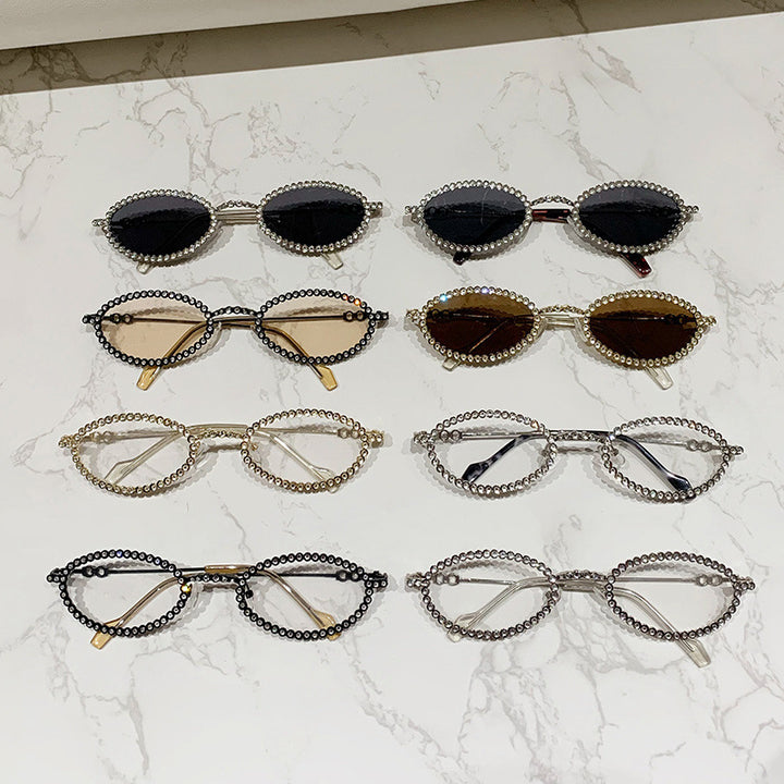 Damen Designer-Brillengestell mit extravagantem Perlenrahmen Karnz