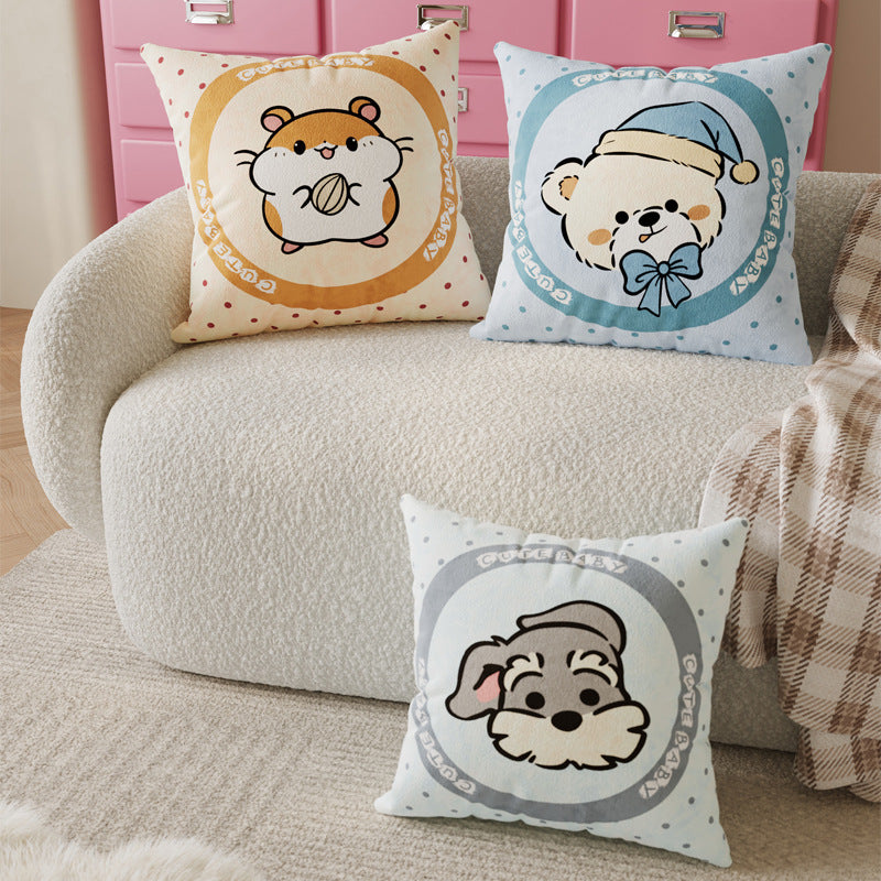 Plush Cartoon Animal Nursery Throw Pillow Cover with Velvet Texture and Concealed Zipper