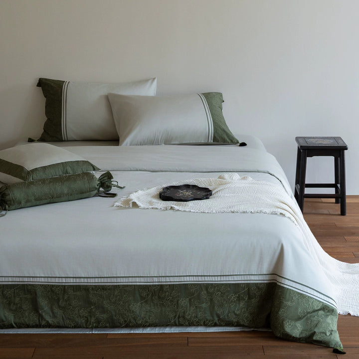 Bestickte Border Baumwollsatin Bettbezug Set mit dekorativem Bolster