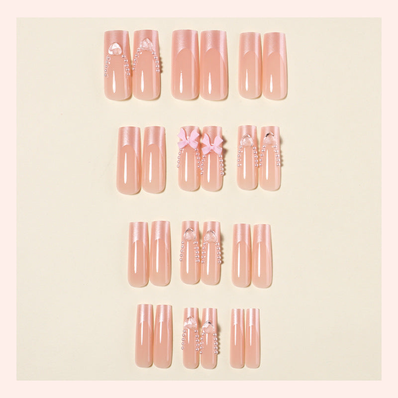 Dekoratives Press-On Nail Art Set mit Perlen und Schleifen Karnz