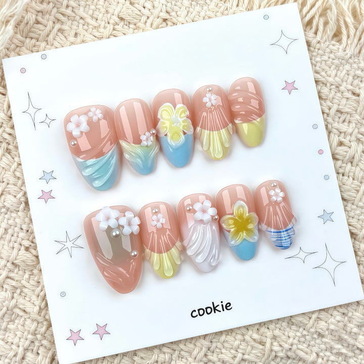 Dekorativer floraler Press-On-Nagelset 1790746066