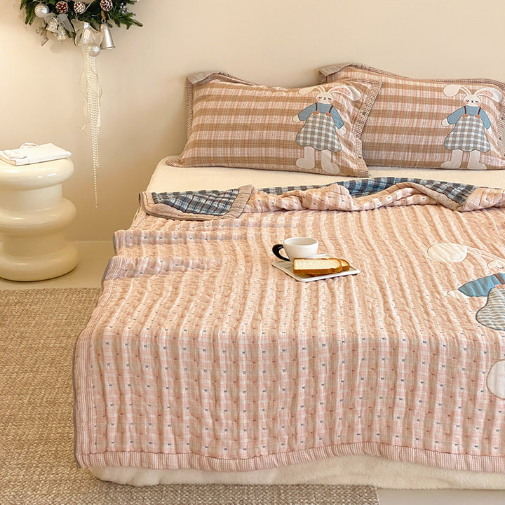 Gestepptes Baumwoll-Quilt-Set mit appliziertem Melonenmädchen und Wendekissenbezügen
