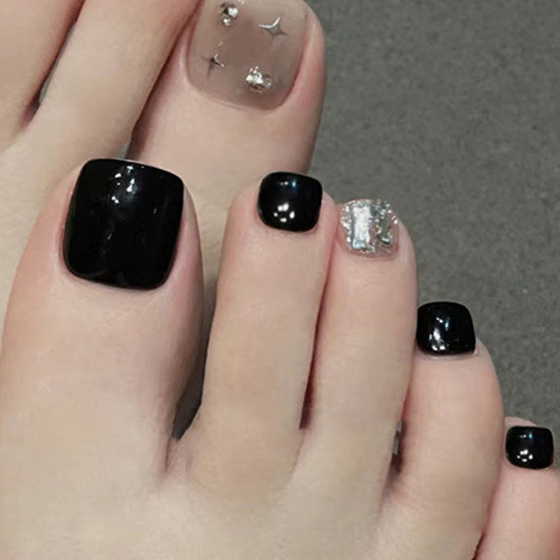 Dekorative Press-On Zehenägel mit Glitzer und Strass-Akzenten