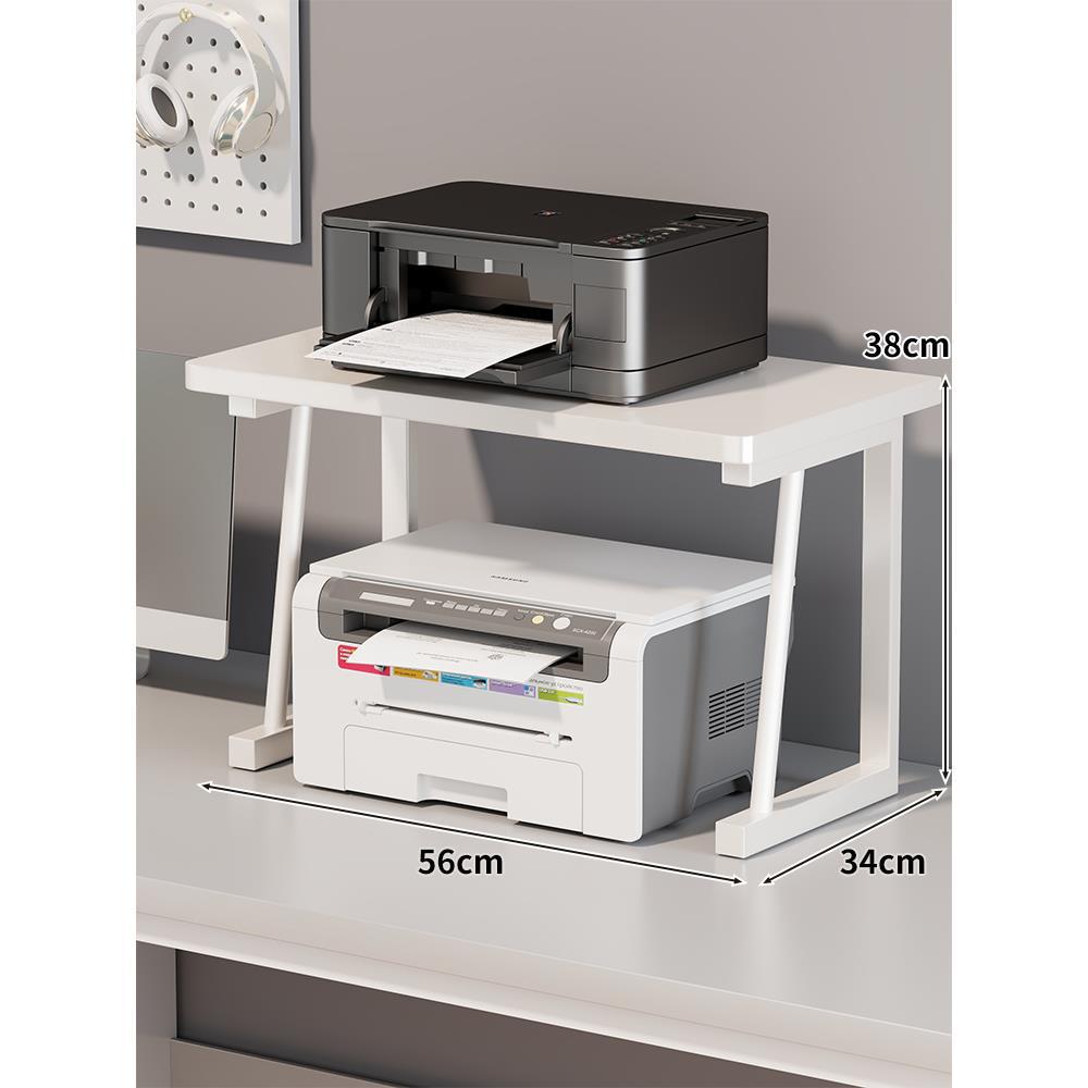 Verstellbarer Zweitier Holzplatte Metallrahmen Desktop Druckerständer mit Kabelmanagement