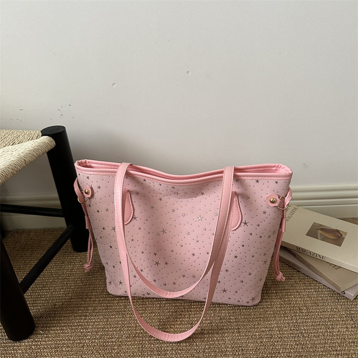 Sternakzentierte Kunstleder-Shopper-Tasche
