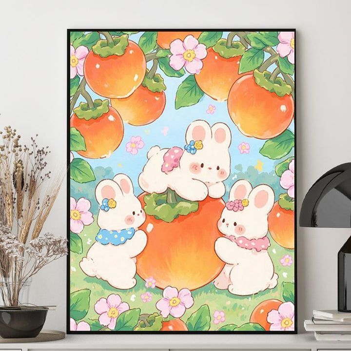 Niedliche Kaninchen-Themen-Illustration Leinwand Kunst Karnz