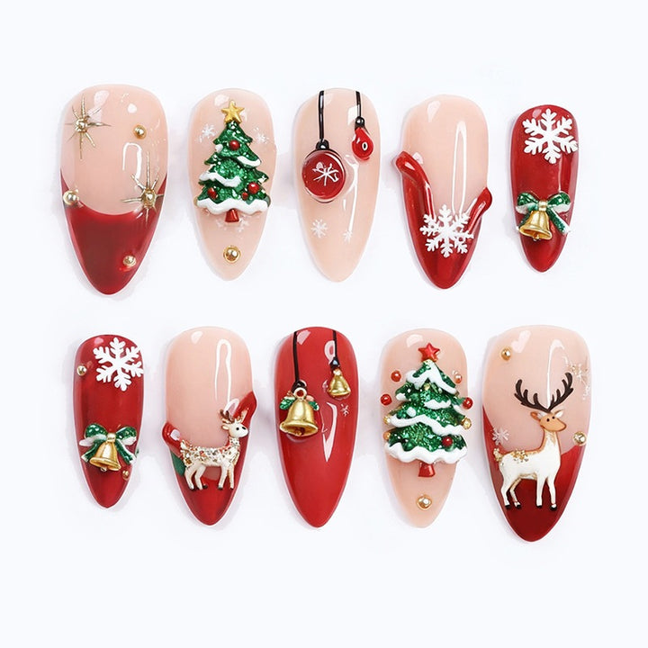 Kunstnagelset mit festlichen Motiven und Glitzerelementen Karnz