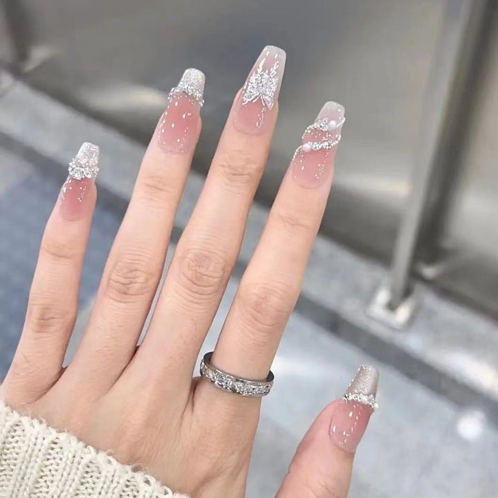Elegante Kristall-verzierte Druck-Nagelkunst Karnz
