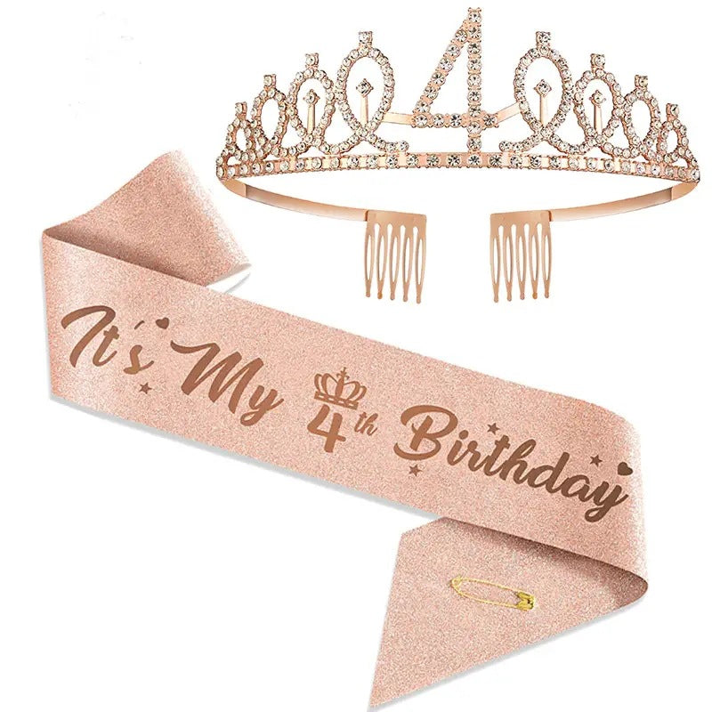 Damen Glitzernde Tiaras mit festlichem Geburtstagsbanner Karnz