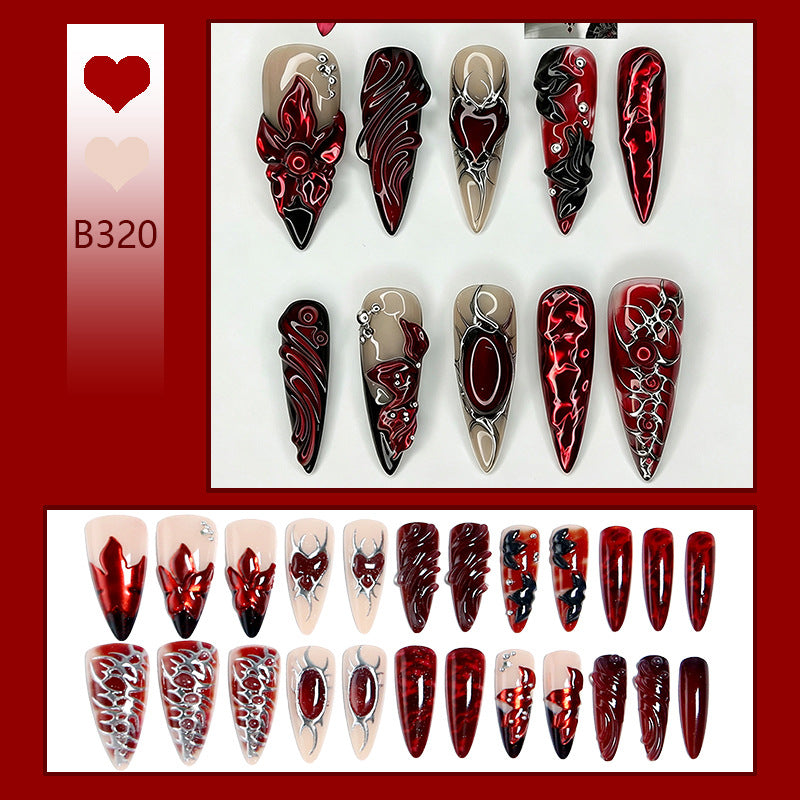 Kunstnagelset mit extravaganten roten und schwarzen Designs Karnz