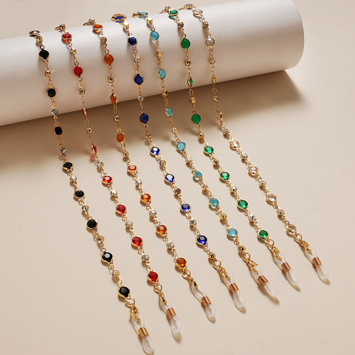 Elegante Strass- und Edelsteinkette für Brillen Karnz