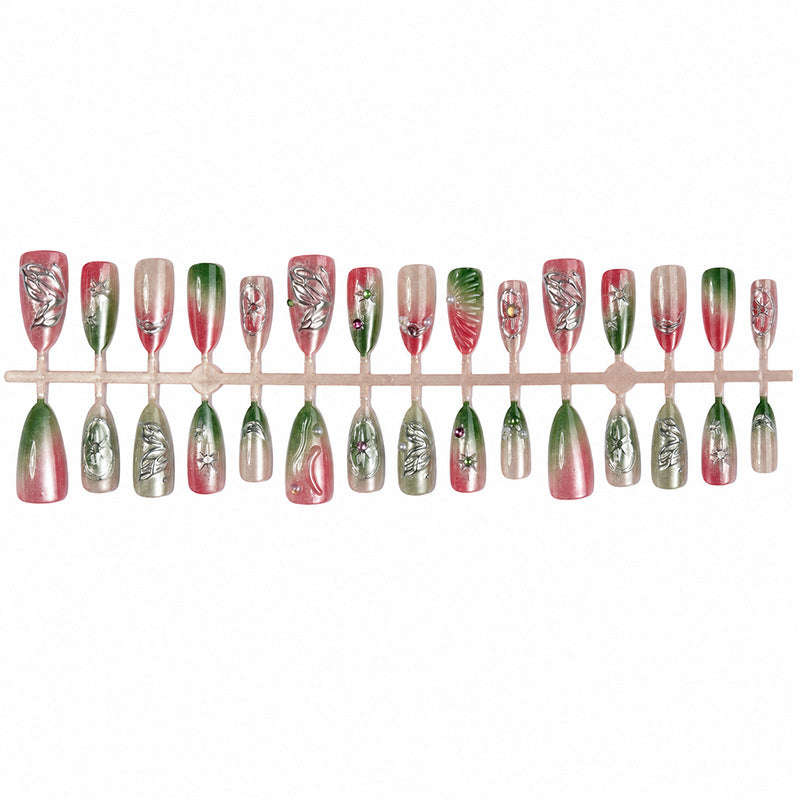 Dekoratives Press-On Nagelkunst-Set mit botanischen Designs Karnz