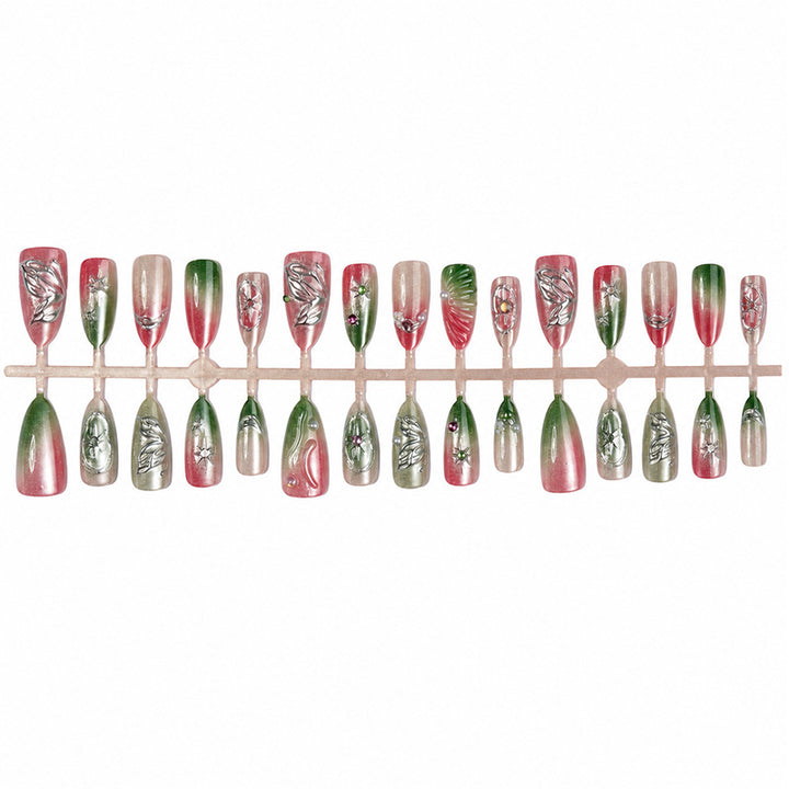 Dekoratives Press-On Nagelkunst-Set mit botanischen Designs Karnz