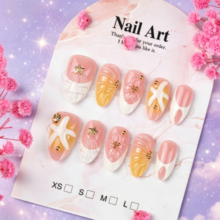 Künstlerisches Press-On-Nagelset mit einzigartigen Sommerdesigns Karnz