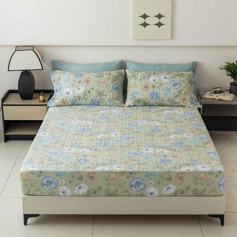 Gepolsterte Bettlaken und Kissenbezug Set mit botanischem Druck