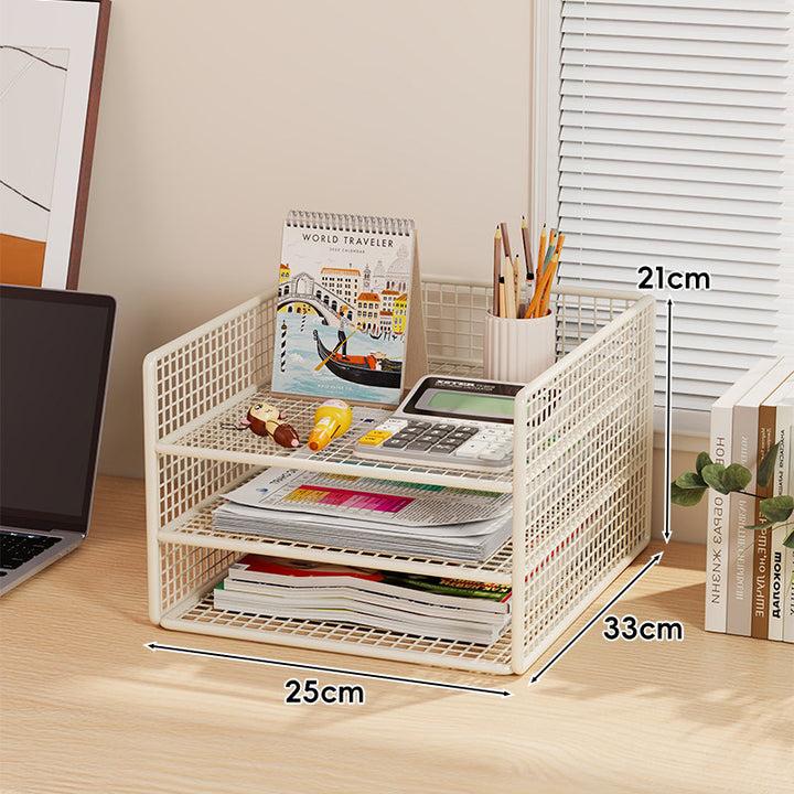 Belüfteter Mesh-Dreifach-Desktop-Dokumenten- und Zeitschriftenorganisator-Rack