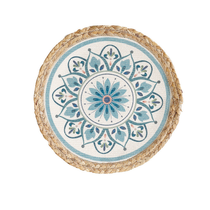 Rundes gewebtes Tischset aus Jute mit Mandala-Baumwollauflage Karnz