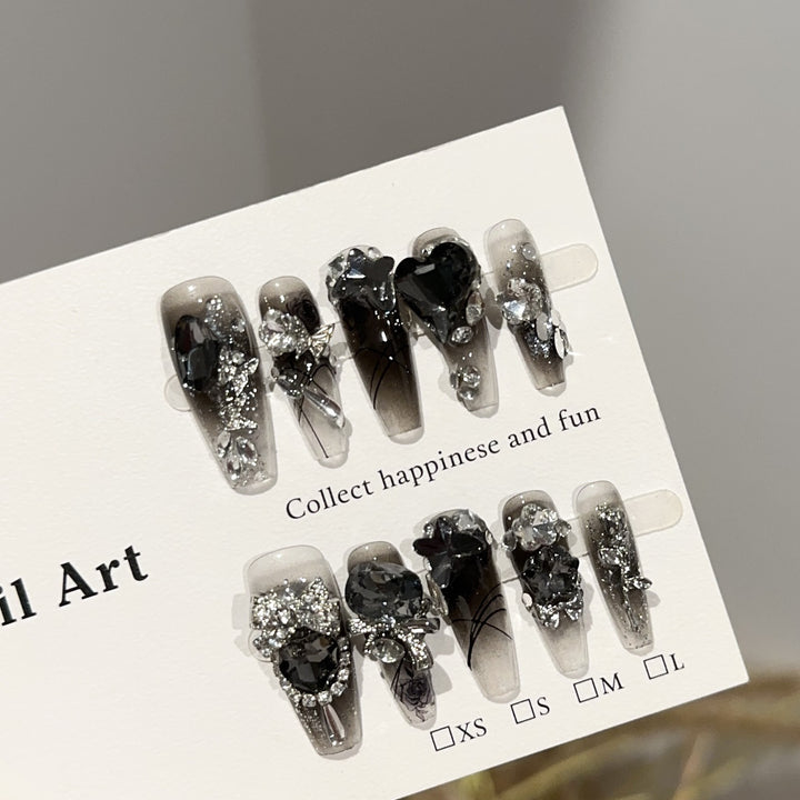 Glamourös Dekorative Press-On Nagelkunst Set mit Kristallakzenten
