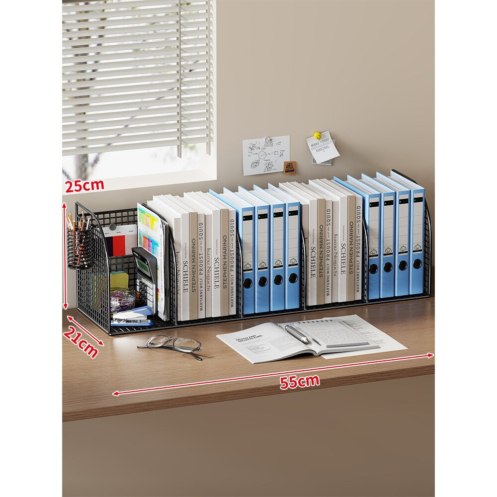 Langer Multi-Slot Desktop-Datei- und Ordner-Organizer mit Stift- und Zubehörhalter