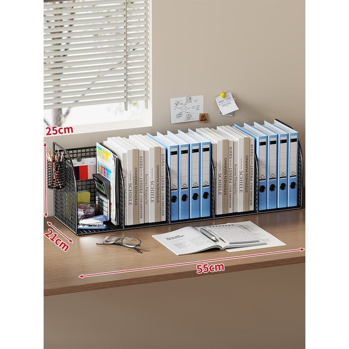 Langer Multi-Slot Desktop-Datei- und Ordner-Organizer mit Stift- und Zubehörhalter