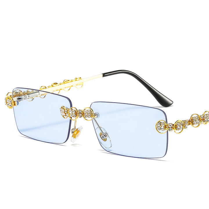 Damen Designer-Sonnenbrille mit funkelndem Rahmen und rechteckigem Glas Karnz