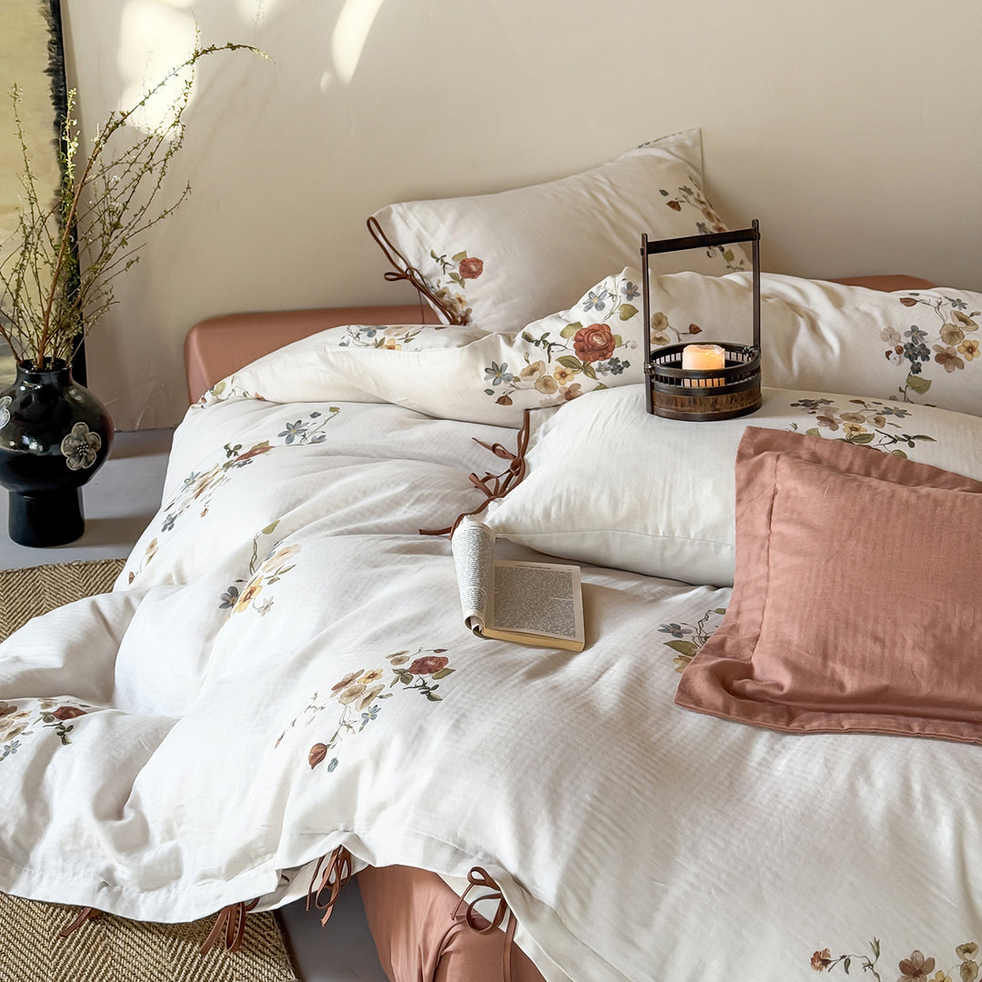 Patchwork Floral Cotton Percale Bettwäsche Set mit Knopfverschluss und Eckenbindungen