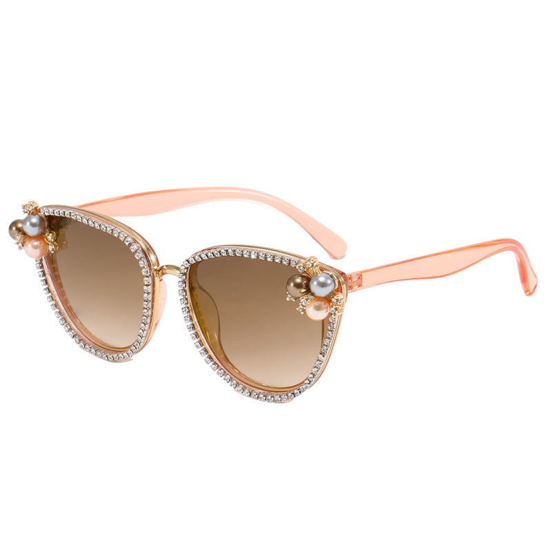 Damen glamouröse Sonnenbrille mit Perlen- und Kristalldekoration Karnz