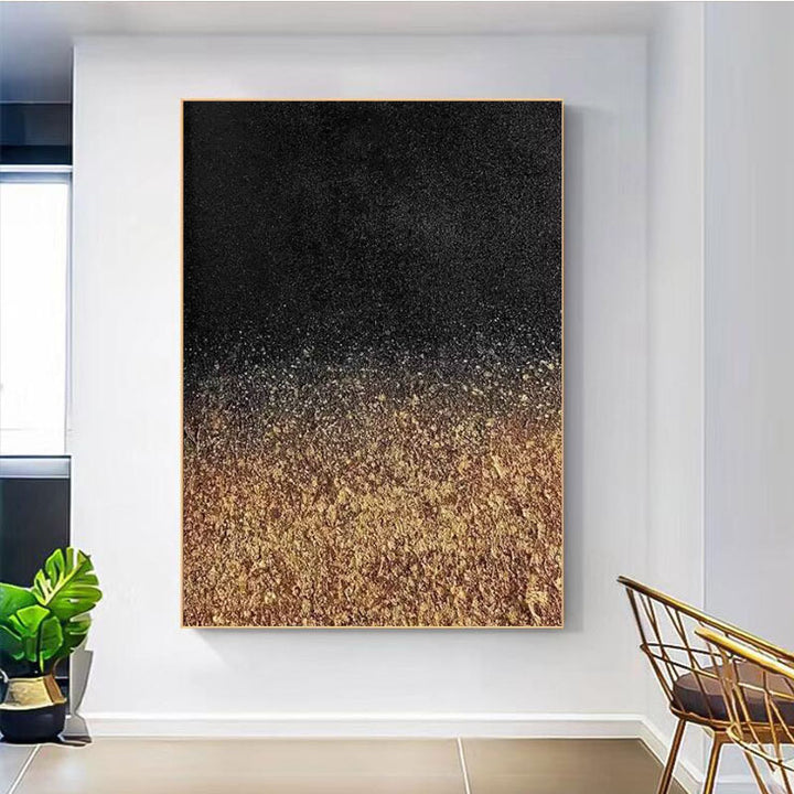 Texturiertes abstraktes Wandkunst mit goldenen Blättern