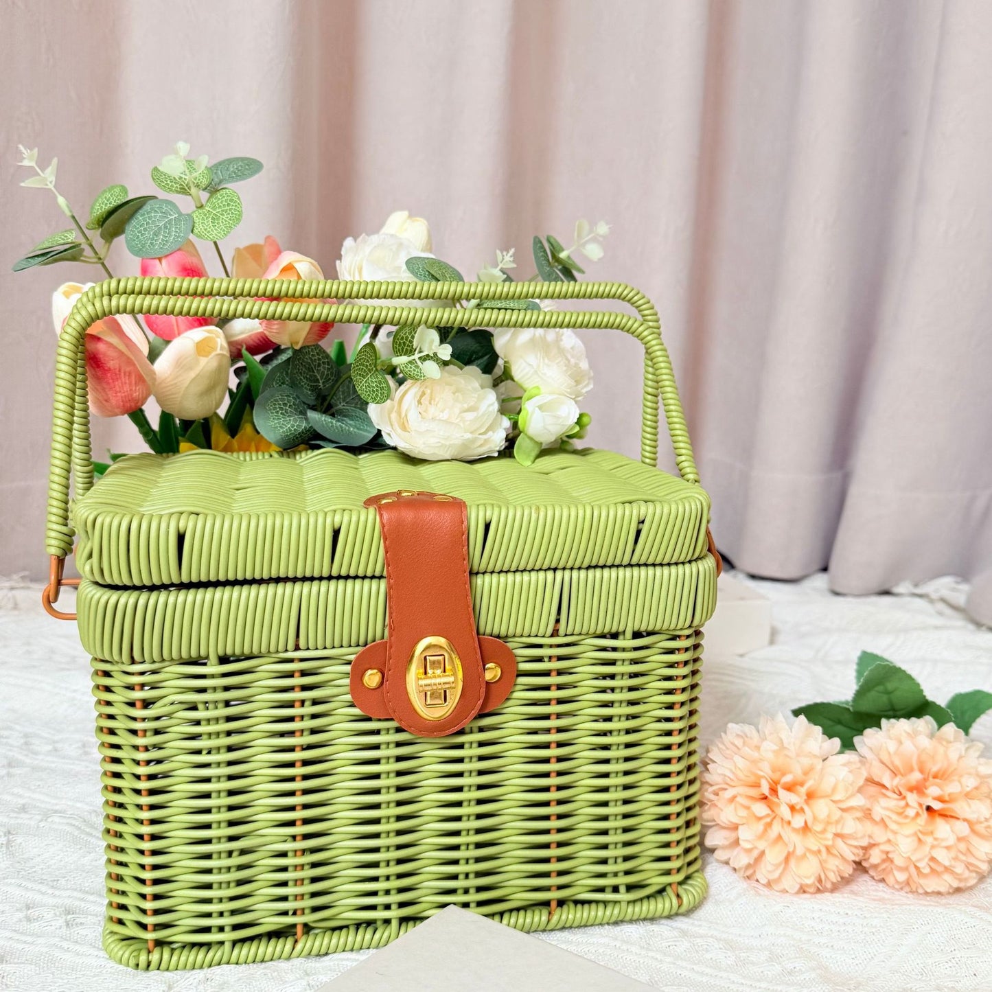 Damen Handgefertigter Rattan Picknickkorb Karnz