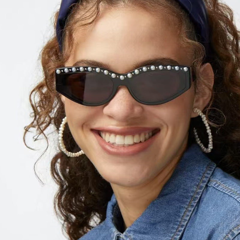 Damen Cat-Eye Sonnenbrille mit funkelndem Strassbesatz und animalischem Muster Karnz
