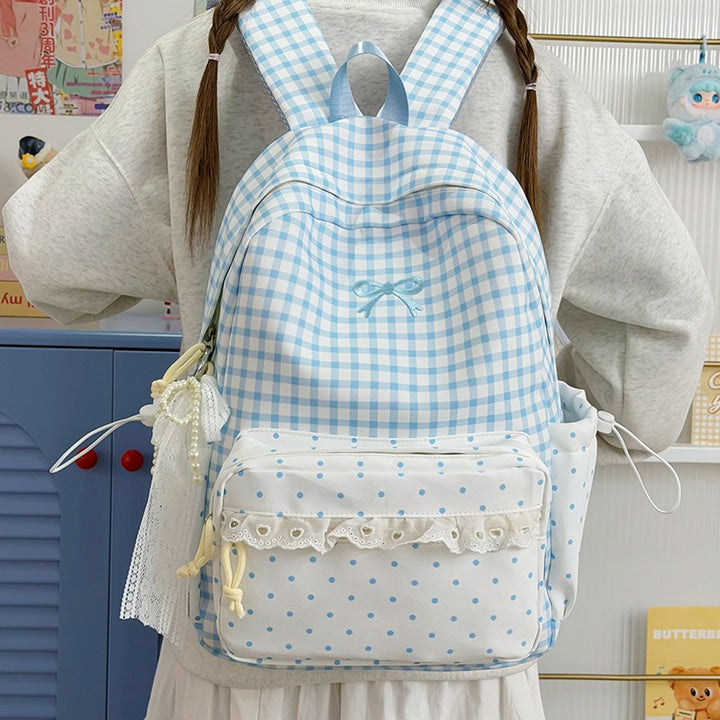 Verspielter Gingham- und Pünktchen-Rucksack Karnz