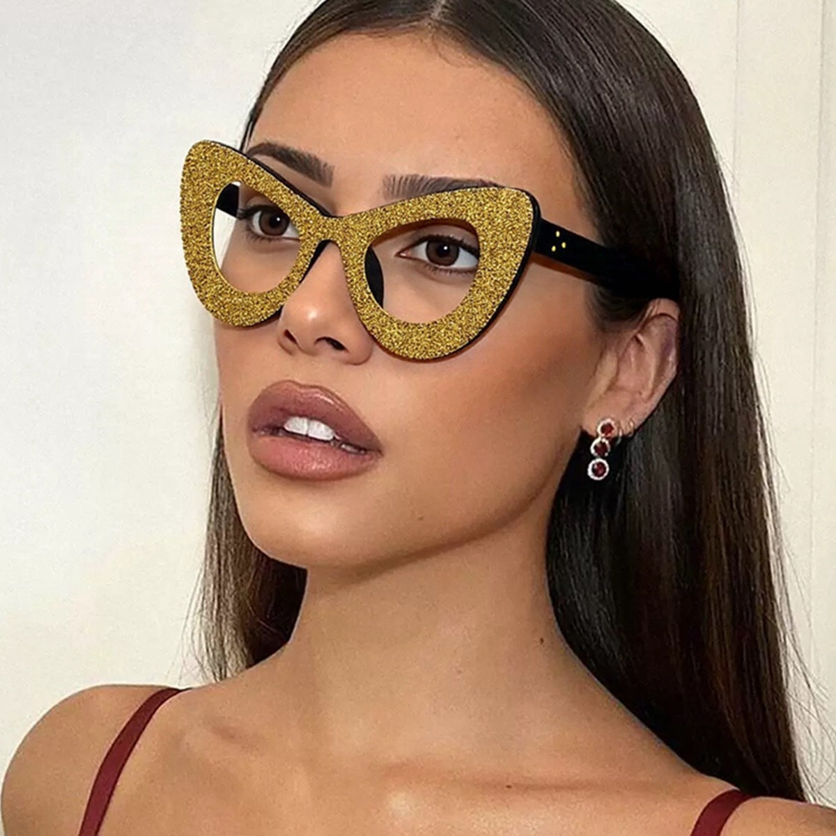 Damen Glamouröse Cat-Eye Sonnenbrille mit Strassverzierung Karnz