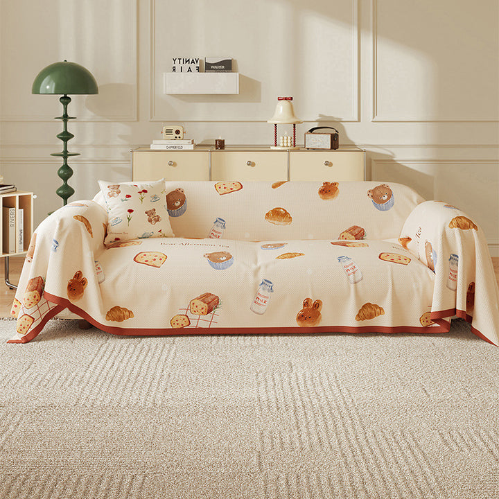 Quilted Peach-Print Sofa Slipcover Throw with Textured Waffle Weave